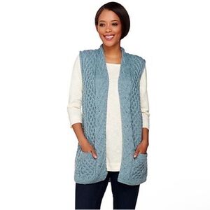 Kilronan Cable Knit Aran Waistcoat Open Front Vest Size XL